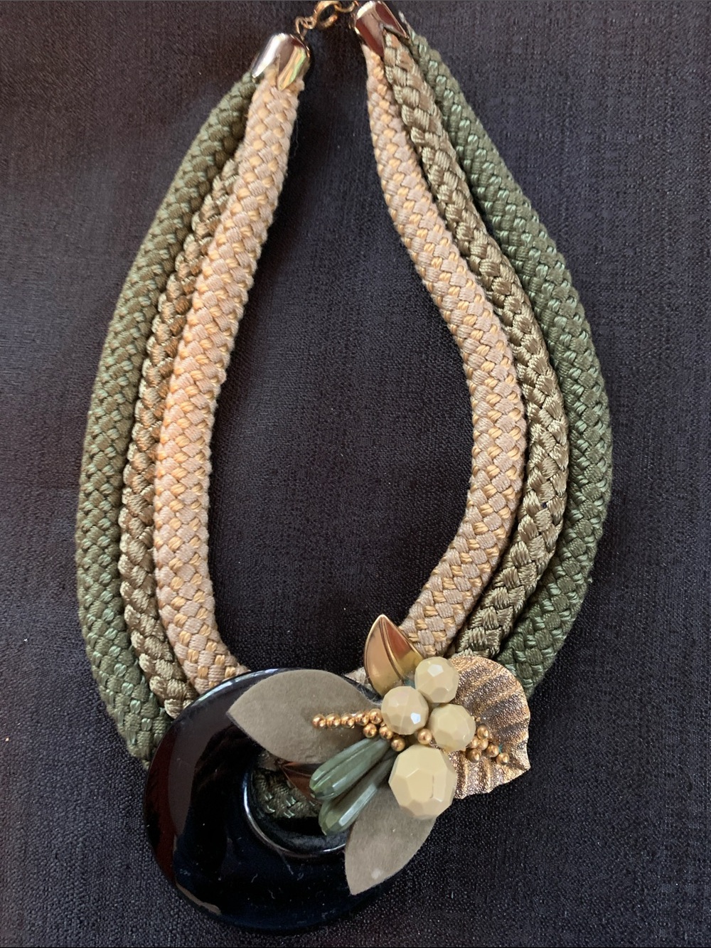 Vintage Olive Green and Beige Statement Necklace